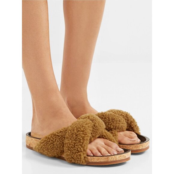 CHLOE SHOES KERENN SHEARLING SLIDES FLAT MULES $595 sz IT 37 US